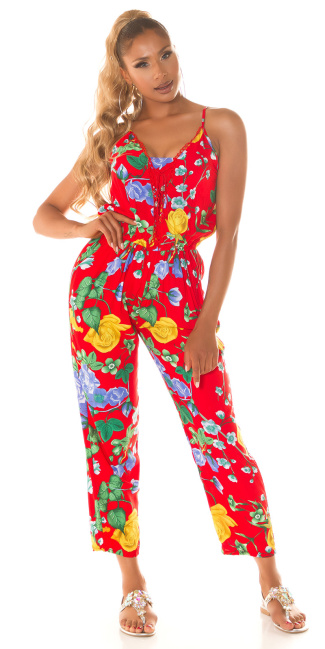 Trendy zomer overall met bloemen-print rood